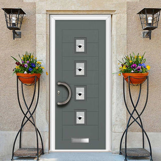 Image: Aruba 4 Urban Style Composite Front Door Set with Polar Black Glass - Shown in Mouse Grey