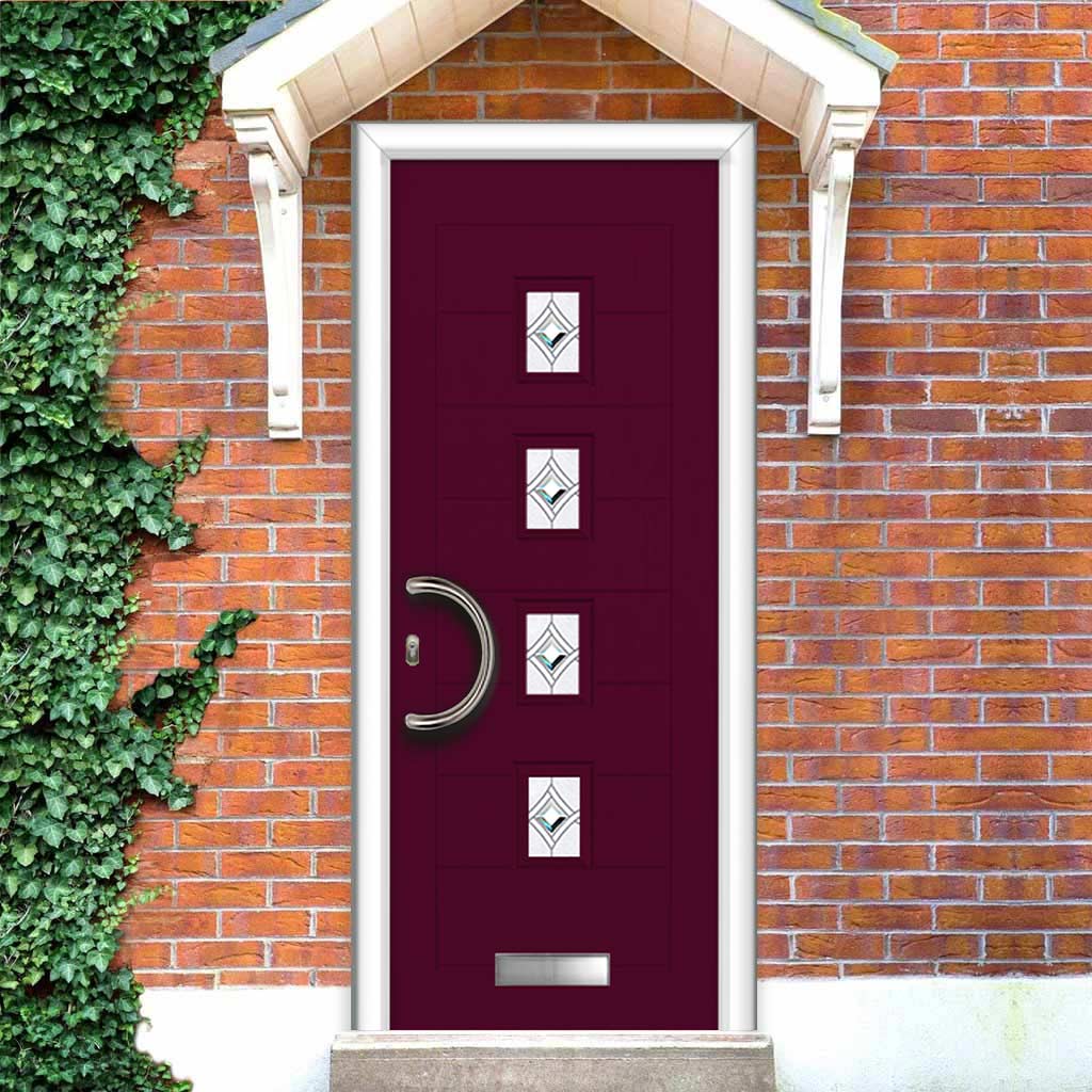 Aruba 4 Urban Style Composite Front Door Set with Central Pusan Glass - Shown in Purple Violet