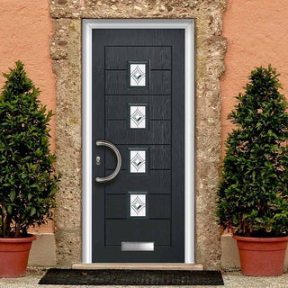 Image: Aruba 4 Urban Style Composite Front Door Set with Pusan Glass - Shown in Anthracite Grey