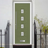 Aruba 4 Urban Style Composite Front Door Set with Central Sandblast Ellie Glass - Shown in Reed Green