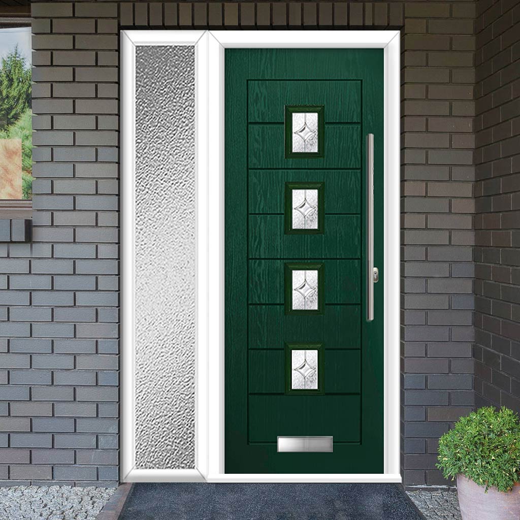 Aruba 4 Urban Style Composite Front Door Set with Single Side Screen - Flair Glass - Shown in Green