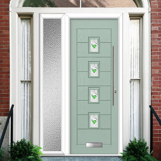 Image: Aruba 4 Urban Style Composite Front Door Set with Single Side Screen - Central Murano Green Glass - Shown in Chartwell Green
