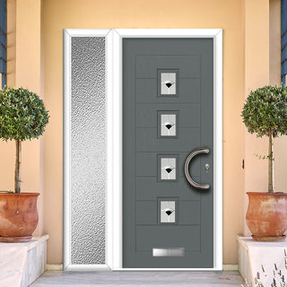 Image: Aruba 4 Urban Style Composite Front Door Set with Single Side Screen - Polar Black Glass - Shown in Mouse Grey