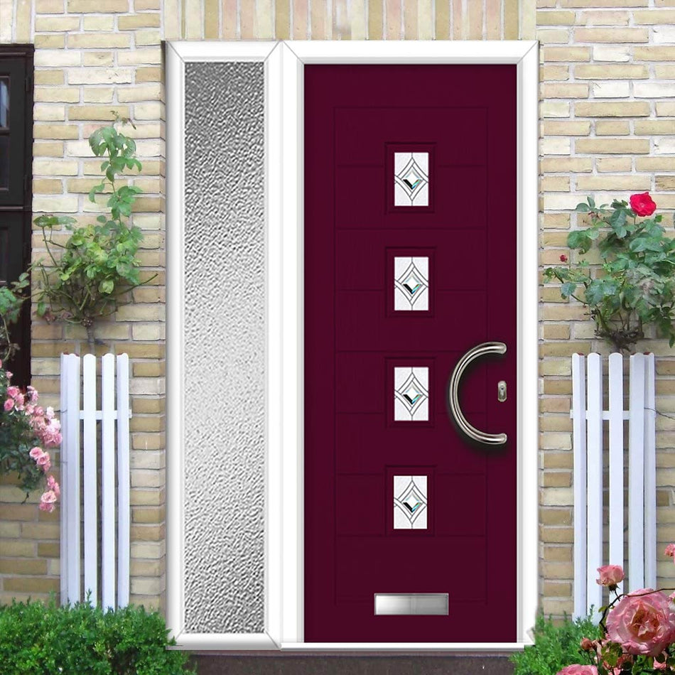 Aruba 4 Urban Style Composite Front Door Set with Single Side Screen - Central Pusan Glass - Shown in Purple Violet
