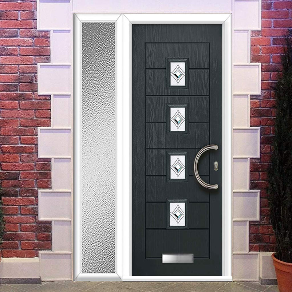 Aruba 4 Urban Style Composite Front Door Set with Single Side Screen - Pusan Glass - Shown in Anthracite Grey