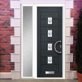Image: Aruba 4 Urban Style Composite Front Door Set with Single Side Screen - Pusan Glass - Shown in Anthracite Grey