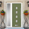 Aruba 4 Urban Style Composite Front Door Set with Single Side Screen - Central Sandblast Ellie Glass - Shown in Reed Green