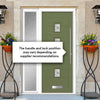 Aruba 4 Urban Style Composite Front Door Set with Single Side Screen - Central Sandblast Ellie Glass - Shown in Reed Green