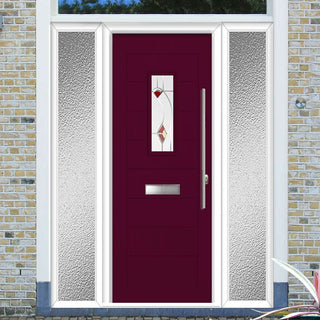 Image: Catalina 1 Urban Style Composite Front Door Set with Double Side Screen - Kupang Red Glass - Shown in Purple Violet