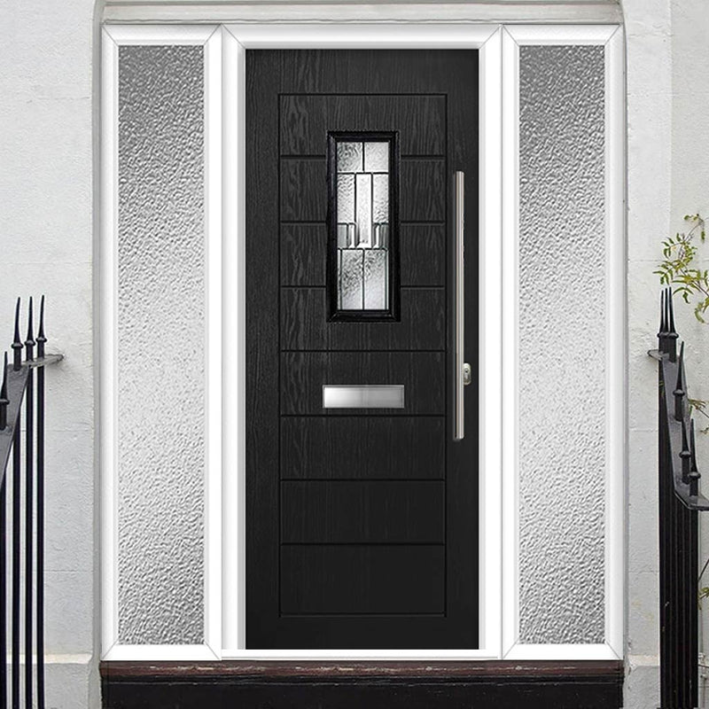 Catalina 1 Urban Style Composite Front Door Set with Double Side Screen - Prairie Glass - Shown in Black