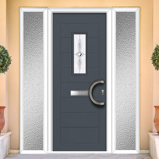 Image: Catalina 1 Urban Style Composite Front Door Set with Double Side Screen - Pusan Glass - Shown in Slate Grey