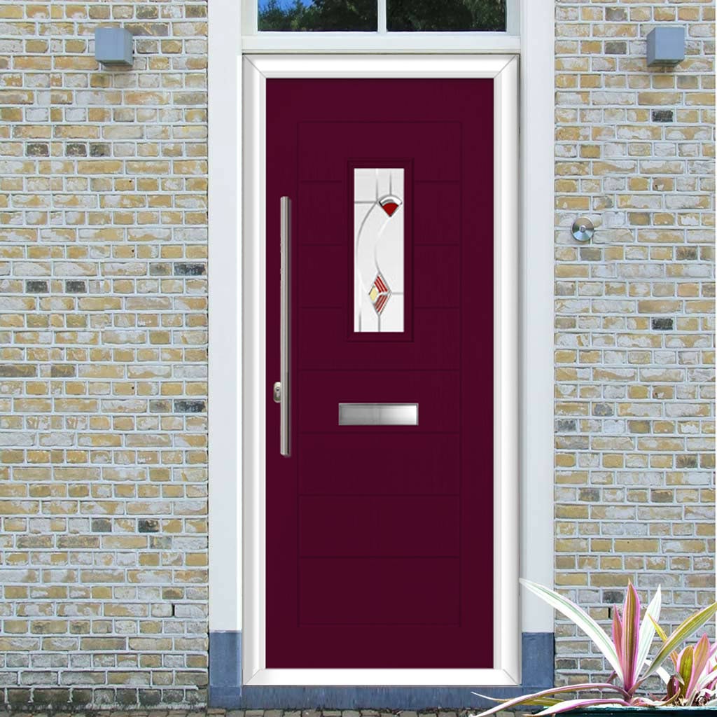 Catalina 1 Urban Style Composite Front Door Set with Kupang Red Glass - Shown in Purple Violet