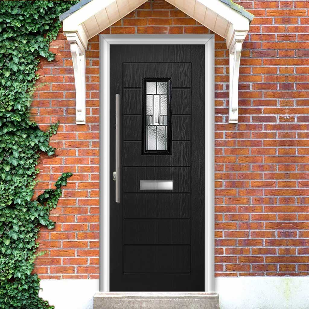 Catalina 1 Urban Style Composite Front Door Set with Prairie Glass - Shown in Black