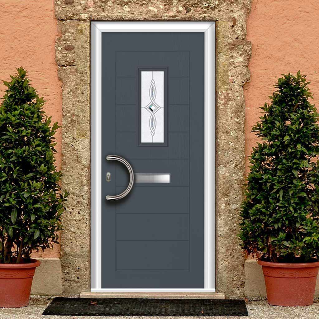 Catalina 1 Urban Style Composite Front Door Set with Pusan Glass - Shown in Slate Grey