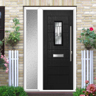Image: Catalina 1 Urban Style Composite Front Door Set with Single Side Screen - Prairie Glass - Shown in Black