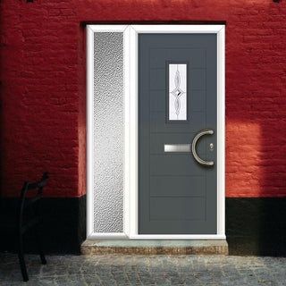 Image: Catalina 1 Urban Style Composite Front Door Set with Single Side Screen - Pusan Glass - Shown in Slate Grey
