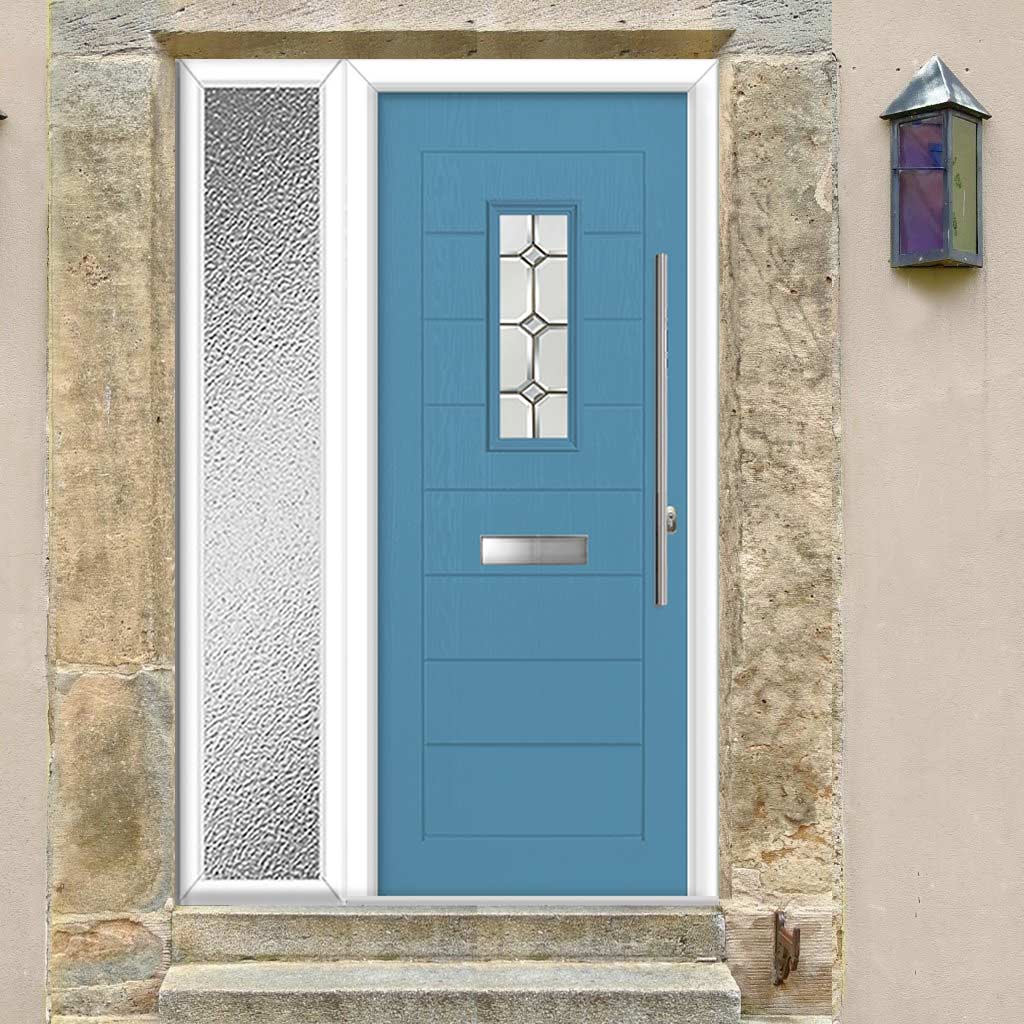 Catalina 1 Urban Style Composite Front Door Set with Single Side Screen - Mirage Glass - Shown in Pastel Blue