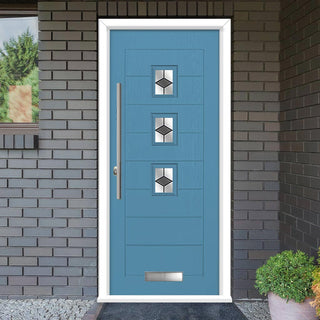 Image: Aruba 3 Urban Style Composite Front Door Set with Diamond Grey Glass - Shown in Pastel Blue