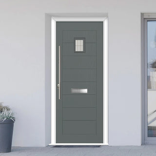 Image: Aruba 1 Urban Style Composite Front Door Set with Linear Glass - Shown in Mouse Grey