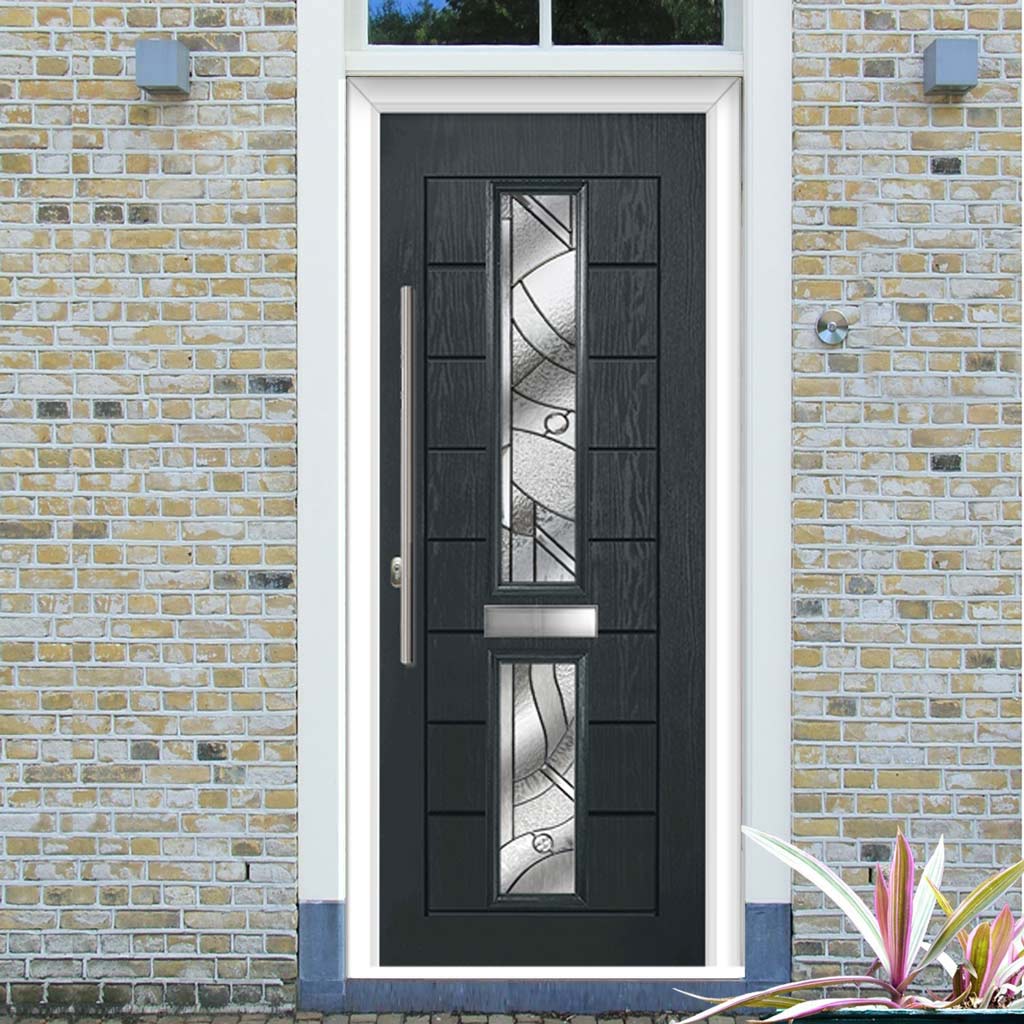 Debonaire 2 Urban Style Composite Front Door Set with Central Abstract Glass - Shown in Anthracite Grey
