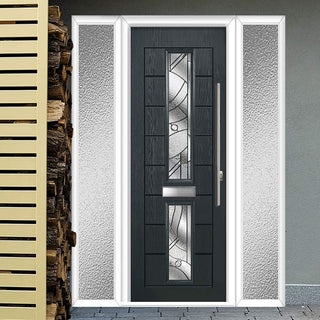 Image: Debonaire 2 Urban Style Composite Front Door Set with Double Side Screen - Central Abstract Glass - Shown in Anthracite Grey