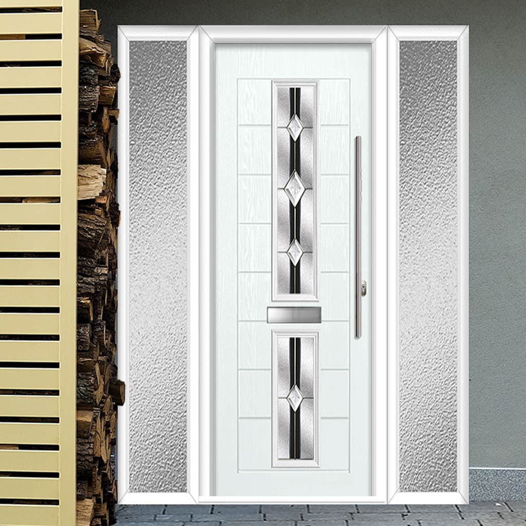 Debonaire 2 Urban Style Composite Front Door Set with Double Side Screen - Central Jet Glass - Shown in White