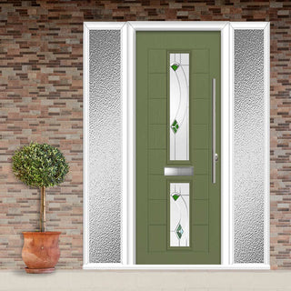 Image: Debonaire 2 Urban Style Composite Front Door Set with Double Side Screen - Central Kupang Green Glass - Shown in Reed Green