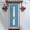 Debonaire 2 Urban Style Composite Front Door Set with Central Sandblast Ellie Glass - Shown in Pastel Blue