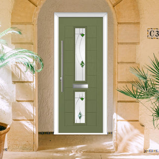 Image: Debonaire 2 Urban Style Composite Front Door Set with Central Kupang Green Glass - Shown in Reed Green