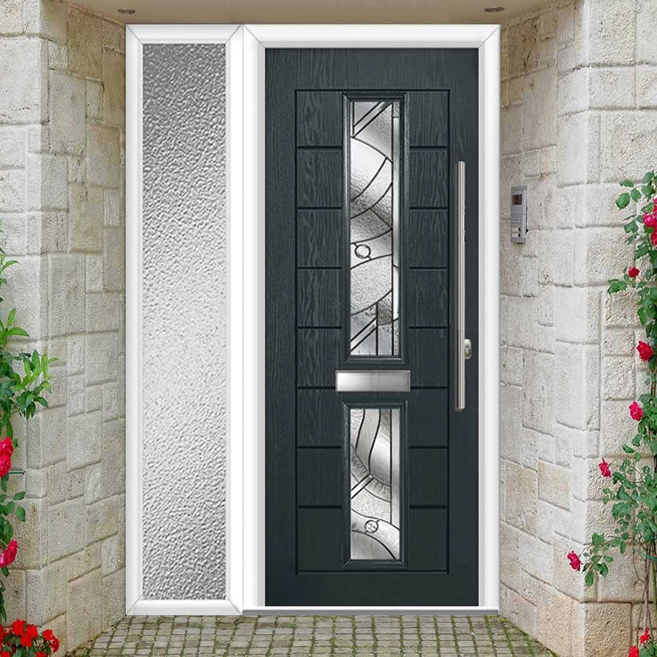 Debonaire 2 Urban Style Composite Front Door Set with Single Side Screen - Central Abstract Glass - Shown in Anthracite Grey