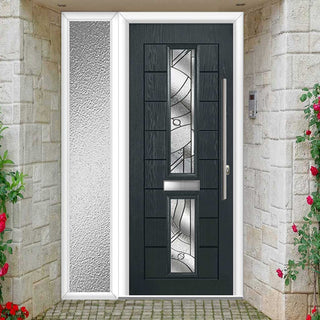 Image: Debonaire 2 Urban Style Composite Front Door Set with Single Side Screen - Central Abstract Glass - Shown in Anthracite Grey