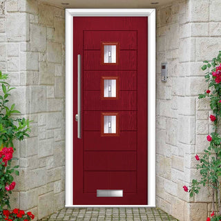 Image: Aruba 3 Urban Style Composite Front Door Set with Central Barite Glass - Shown in Red