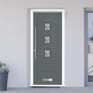 Image: Aruba 3 Urban Style Composite Front Door Set with Central Matisse Glass - Shown in Mouse Grey