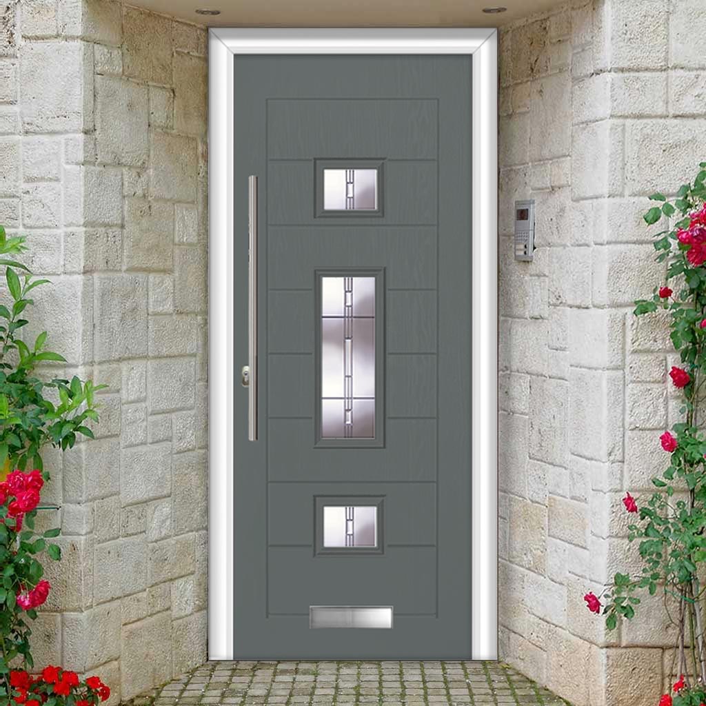 Firenza 3 Urban Style Composite Front Door Set with Central Barite Glass - Shown in Mouse Grey