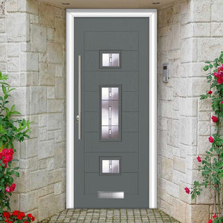 Image: Firenza 3 Urban Style Composite Front Door Set with Central Barite Glass - Shown in Mouse Grey