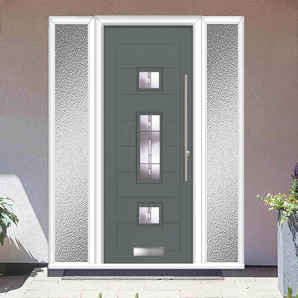 Firenza 3 Urban Style Composite Front Door Set with Double Side Screen - Central Barite Glass - Shown in Mouse Grey