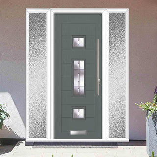 Image: Firenza 3 Urban Style Composite Front Door Set with Double Side Screen - Central Barite Glass - Shown in Mouse Grey