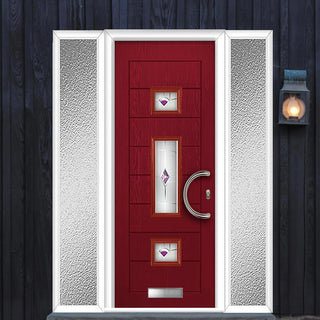 Image: Firenza 3 Urban Style Composite Front Door Set with Double Side Screen - Central Murano Purple Glass - Shown in Red
