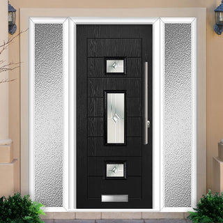 Image: Firenza 3 Urban Style Composite Front Door Set with Double Side Screen - Central Roma Glass - Shown in Black