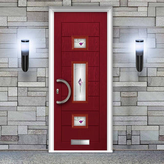 Image: Firenza 3 Urban Style Composite Front Door Set with Central Murano Purple Glass - Shown in Red