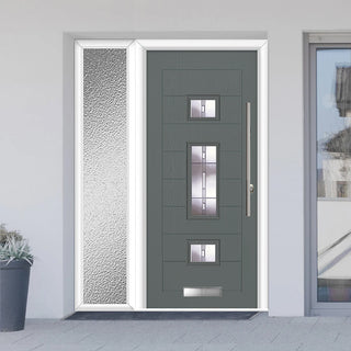 Image: Firenza 3 Urban Style Composite Front Door Set with Single Side Screen - Central Barite Glass - Shown in Mouse Grey