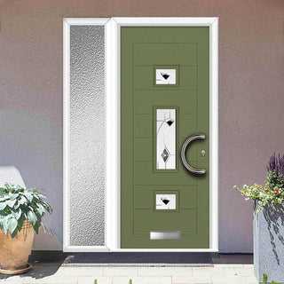 Image: Firenza 3 Urban Style Composite Front Door Set with Single Side Screen - Central Kupang Black Glass - Shown in Reed Green