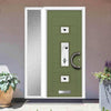 Firenza 3 Urban Style Composite Front Door Set with Single Side Screen - Central Kupang Black Glass - Shown in Reed Green