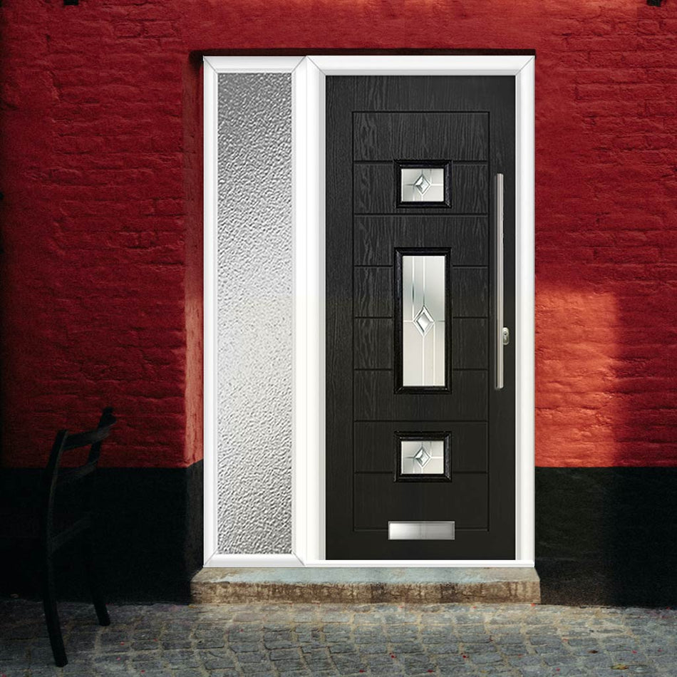 Firenza 3 Urban Style Composite Front Door Set with Single Side Screen - Central Roma Glass - Shown in Black