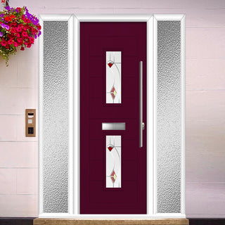 Image: Seville 2 Urban Style Composite Front Door Set with Double Side Screen - Kupang Red Glass - Shown in Purple Violet