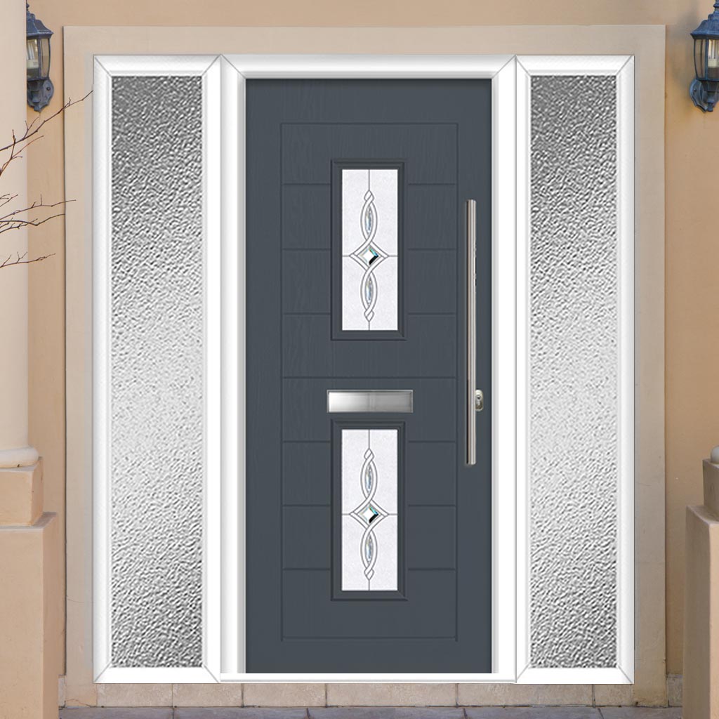 Seville 2 Urban Style Composite Front Door Set with Double Side Screen - Pusan Glass - Shown in Slate Grey