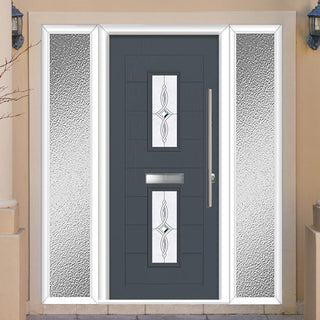 Image: Seville 2 Urban Style Composite Front Door Set with Double Side Screen - Pusan Glass - Shown in Slate Grey
