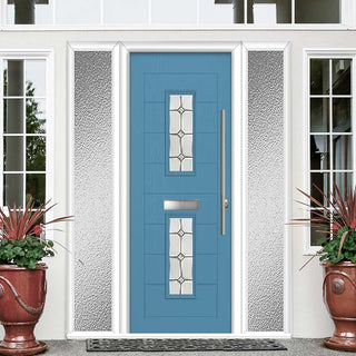 Image: Seville 2 Urban Style Composite Front Door Set with Double Side Screen - Mirage Glass - Shown in Pastel Blue