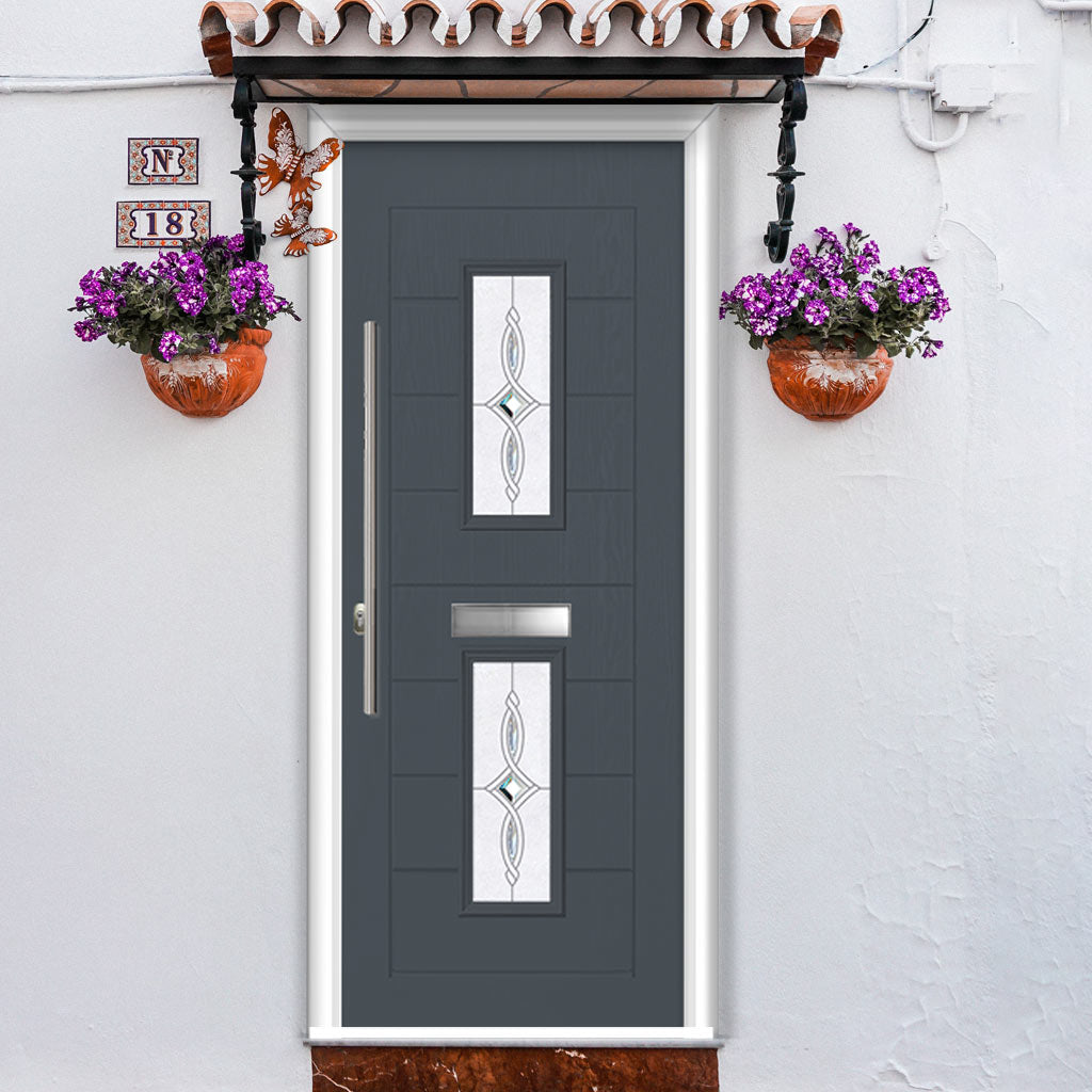 Seville 2 Urban Style Composite Front Door Set with Pusan Glass - Shown in Slate Grey