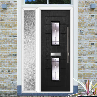 Image: Seville 2 Urban Style Composite Front Door Set with Single Side Screen - Barite Glass - Shown in Black